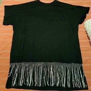 ARULA Black Oversized T-Shirt Dress with Silver Fringe